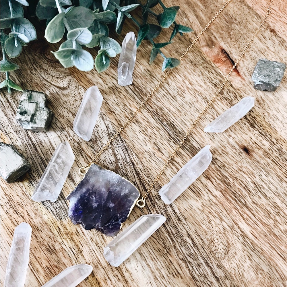 24K Gold Natural Amethyst Slice Necklace